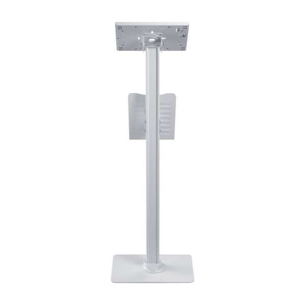 PureMounts® Tablet Standfuß mit höhenverstellbarem Prospekthalter - iPad/Samsung Galaxy - Weiß