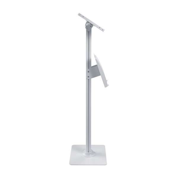 PureMounts® Tablet Standfuß mit höhenverstellbarem Prospekthalter - iPad/Samsung Galaxy - Weiß