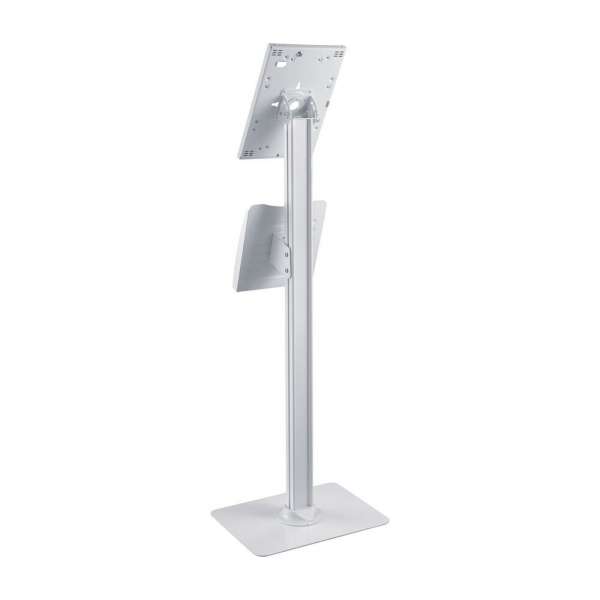 PureMounts® Tablet Standfuß mit höhenverstellbarem Prospekthalter - iPad/Samsung Galaxy - Weiß